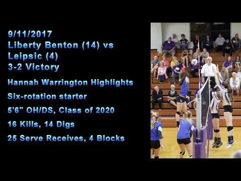 Video of Hannah Warrington #3 2017 Liberty Benton (#14) vs Leipsic (#4) 3-2 WIN Highlights